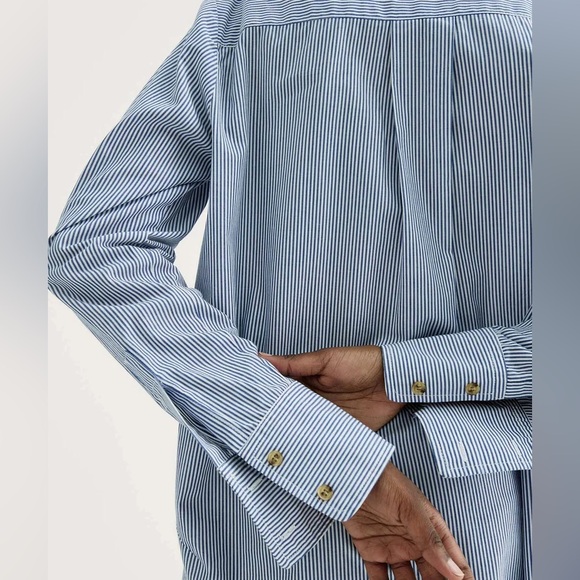 Hatch Maternity Classic Button Down - navy white stripe - Picture 4 of 8